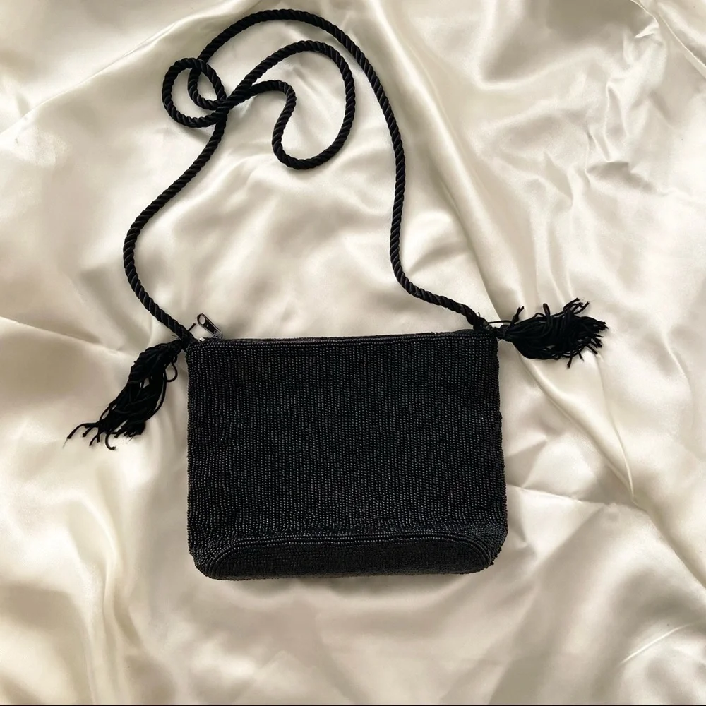 Vintage 80s black beaded purse